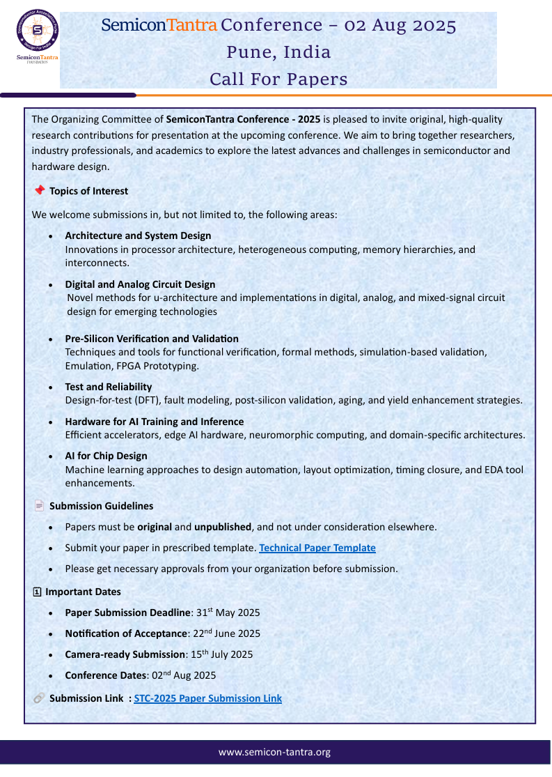 Call for Papers - SemiconTantra Conference 2025